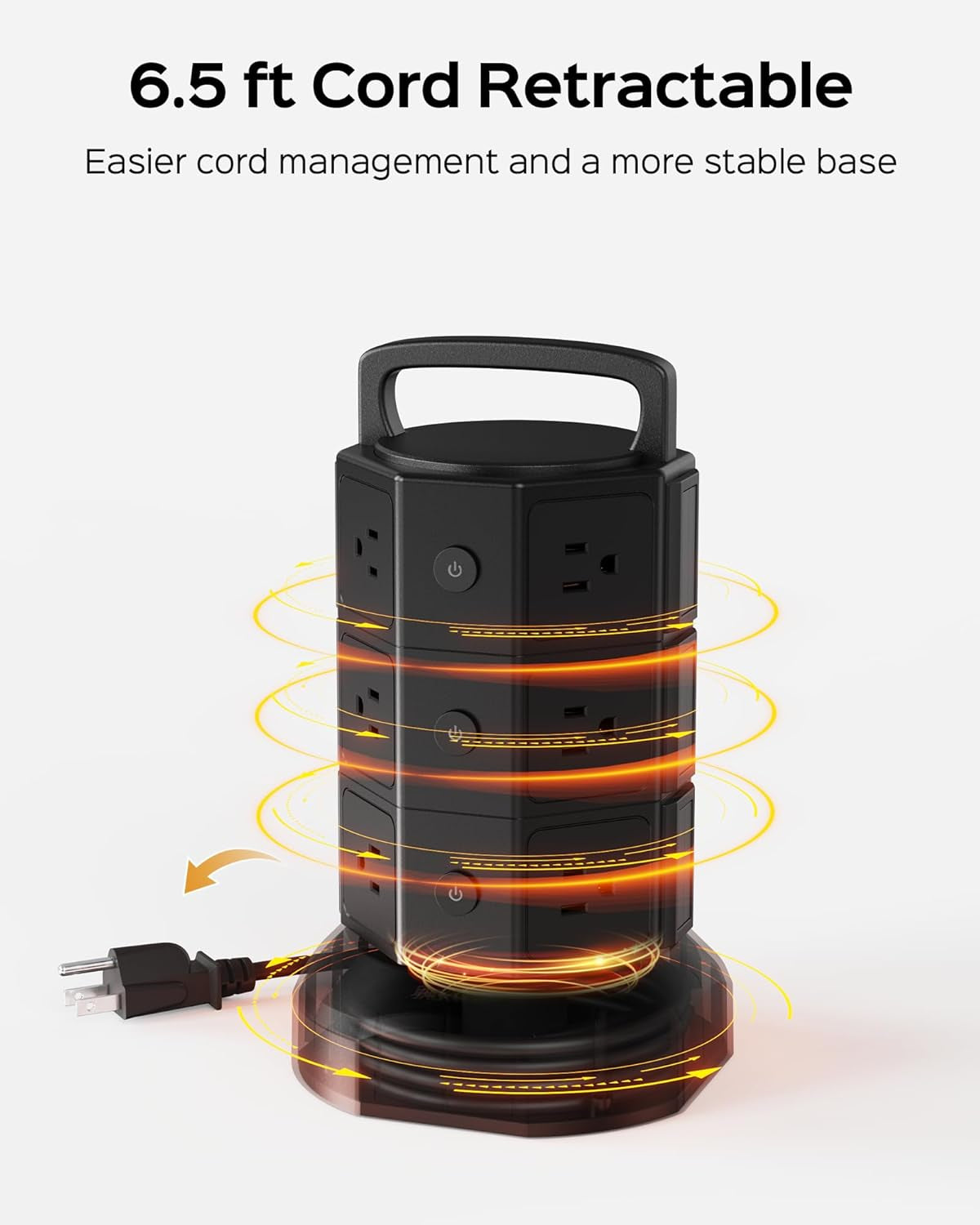 Power Strip Tower Surge Protector, 1625W 13A Outlet Surge Electric Tower, 12 Outlets 6 USB Ports Charging Station with 16AWG 6.5Ft Heavy Duty Extension Cord for Home Office Dorm Black