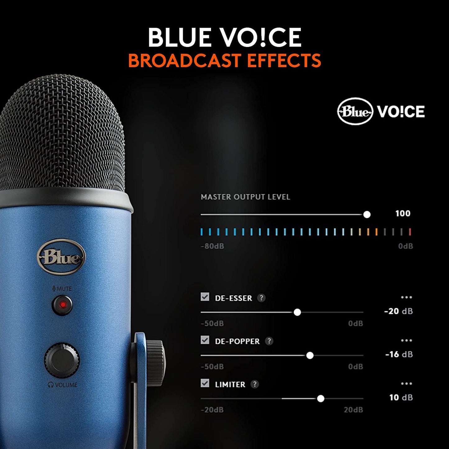 Logitech for Creators Yeti USB Microphone for Gaming, Streaming, Podcasting, Twitch, Youtube, Discord, Recording for PC and Mac, 4 Polar Patterns, Studio Quality Sound, Plug & Play-Midnight