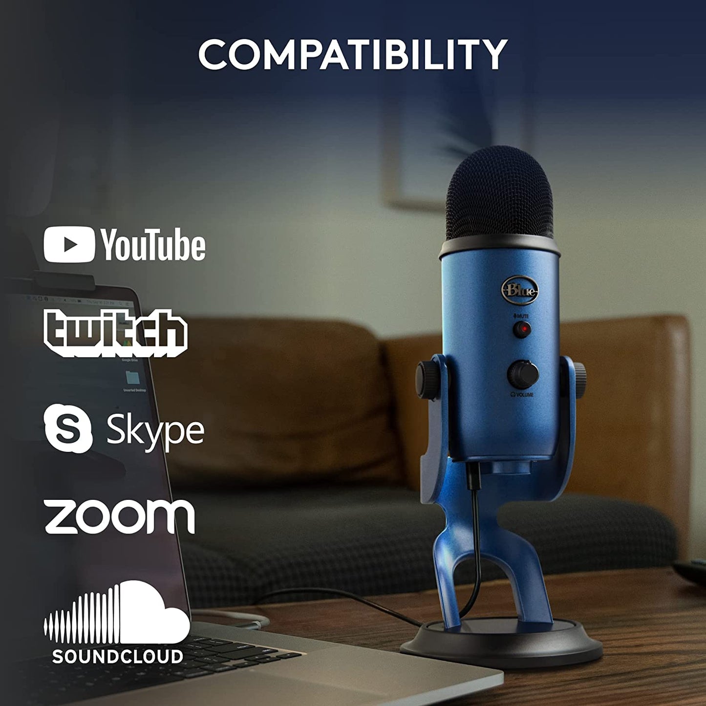 Logitech for Creators Yeti USB Microphone for Gaming, Streaming, Podcasting, Twitch, Youtube, Discord, Recording for PC and Mac, 4 Polar Patterns, Studio Quality Sound, Plug & Play-Midnight