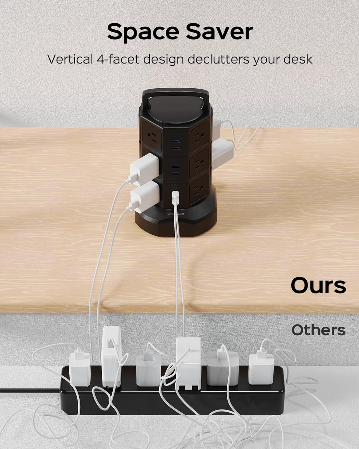 Power Strip Tower Surge Protector, 1625W 13A Outlet Surge Electric Tower, 12 Outlets 6 USB Ports Charging Station with 16AWG 6.5Ft Heavy Duty Extension Cord for Home Office Dorm Black